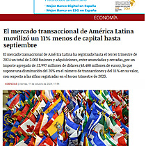 El mercado transaccional de Amrica Latina moviliz un 11% menos de capital hasta septiembre